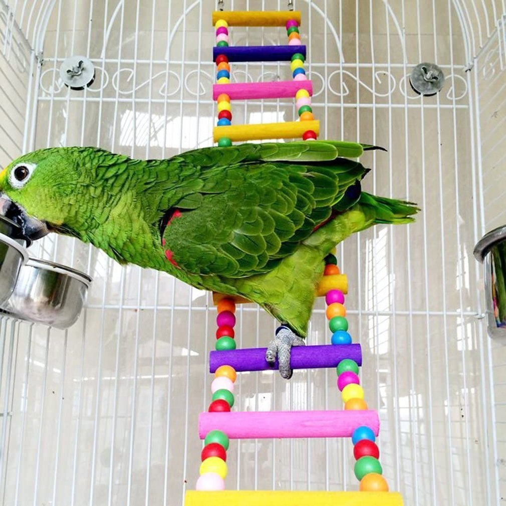 Praktisk bærbar fuglehængende farverig gynge træbro klatrestige legetøj 10 trin papegøje forsyninger tygge bidende legetøj