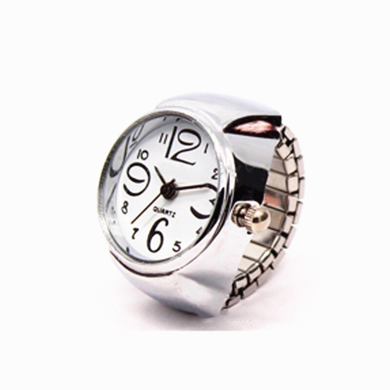 1Pc Pop Vrouwen Mens Vinger Ring Horloge Quartz Verstelbare Roestvrij Stalen Band Mode Sieraden Ring Elastische Band: Silver