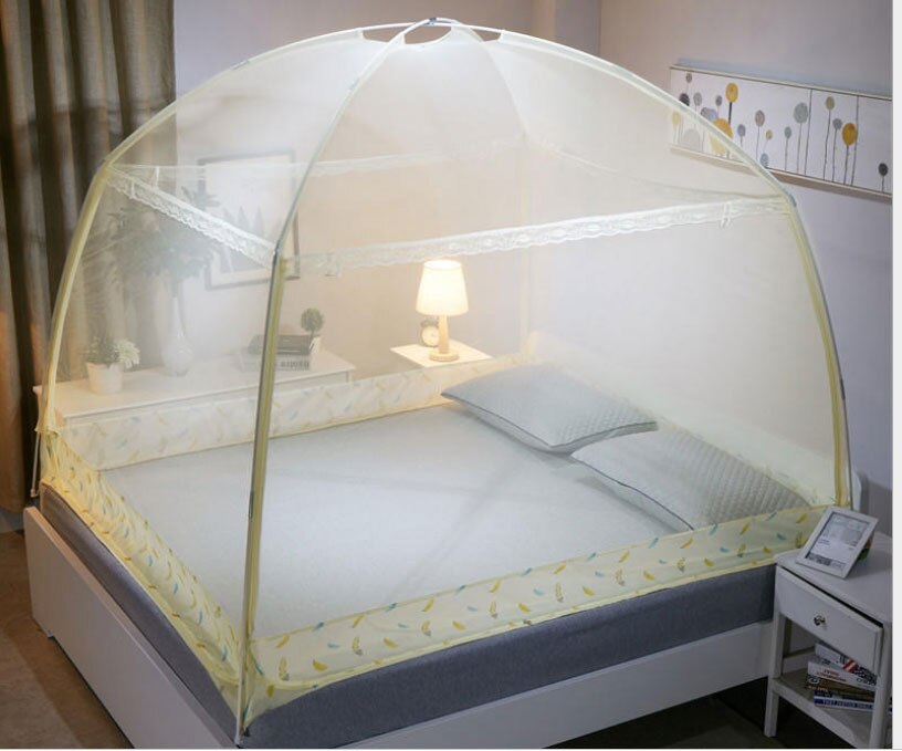 Lit à trois portes d'été en maille et repliable | Moustiquaire mongole pour yourte pliable, lit pour roi/reine, rideau pour auvent, tente de dôme: Beige / 120X195X170CM