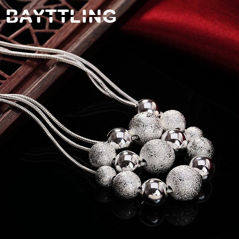 BAYTTLING 925 Sterling Silber 18-zoll Bereifte Perlen Anhänger Ohrringe Halskette Für Frau -Schmuck-einstellen Hochzeit