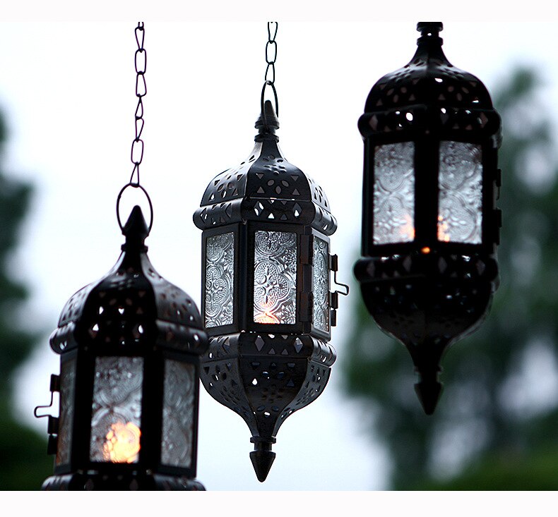 Farol colgante Vintage de Metal, candelabro marroquí, decoración de Navidad para jardín,