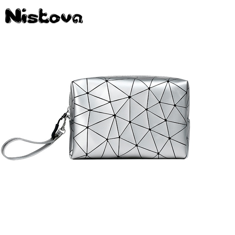 Neceser de PU con entramado de diamantes, organizador de viaje resistente al agua para mujer, estuche de útiles de maquillaje para damas, estuche de maquillaje