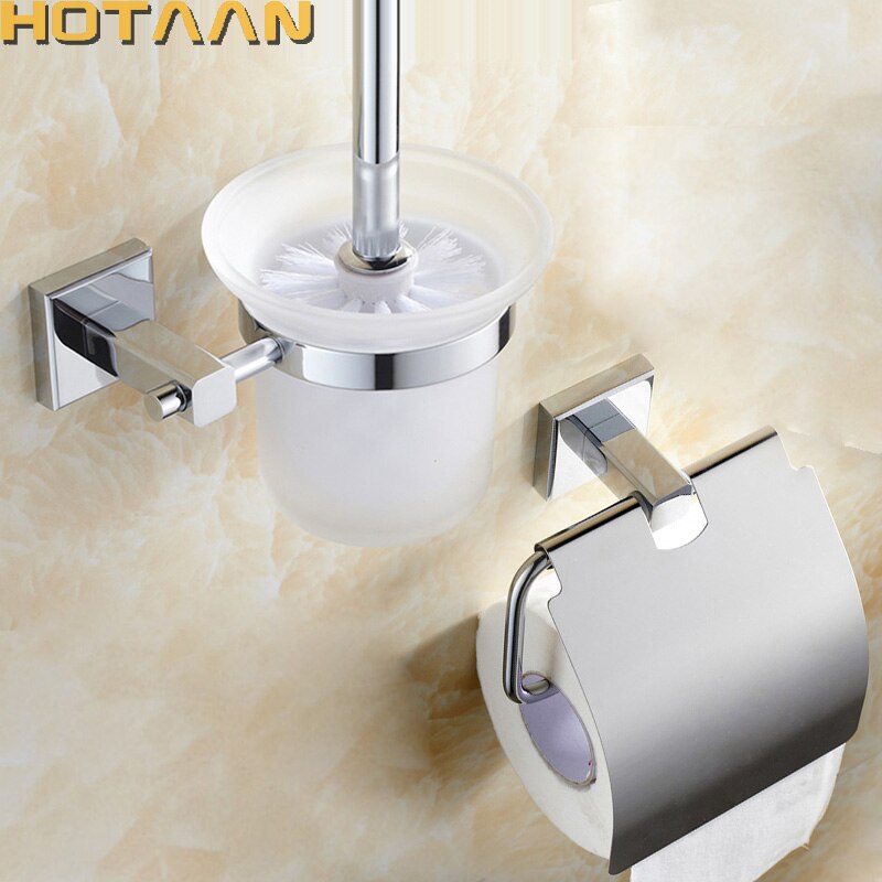 , Massief Messing Badkamer Accessoires Set, Toiletborstel Houder, Papier Houder, Badkamer Sets, chrome Kleur HT-811400-2