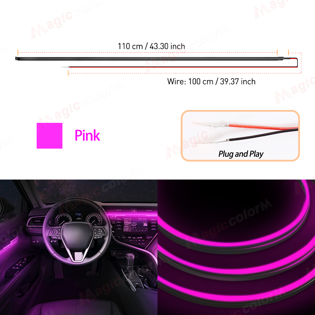 EL Wire Car LED Ambient Light Car Interior Decorative Lamp For Universal DIY Flexible Hidden Cuttable Colour Acrylic Strip 110cm: 6000K Cold White