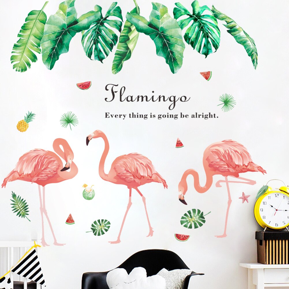 Tropiske tre blader blomst flamingo veggklistremerker diy grønne plante blad veggdekor til stue hjemmeinnredning veggmalerier
