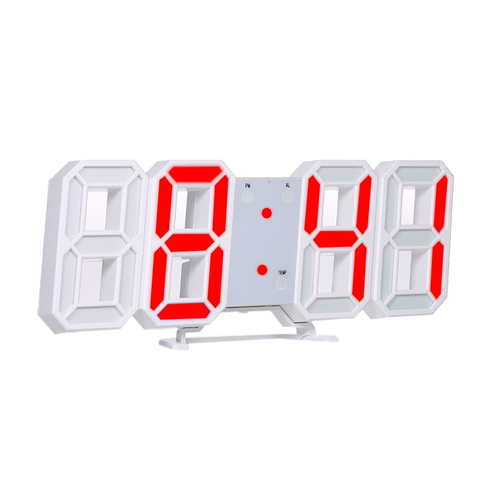 3D LED Digital Clock Glowing Night Mode Brightness Adjustable Electronic Table Clock 24/12 Hour Display Alarm Clock Wall Hanging: white fr red light
