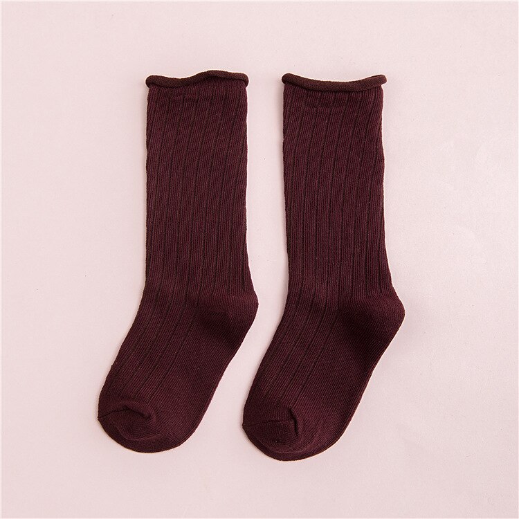 EnkeliBB Korean Style Baby Boy Girls Floor Socks Kids Solid Spring/Summer/Winter Tube Long Socks Toddler tube Sock: Brown / 4-6Y