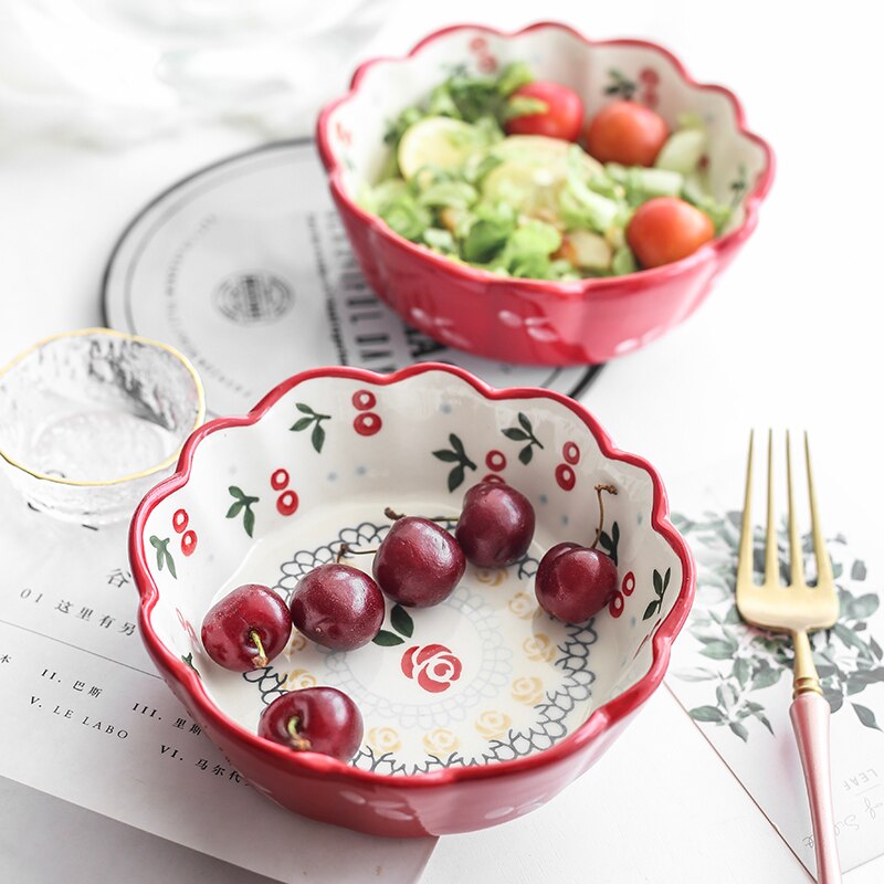 Japanese Hand-gemalt Keramik Kirsche Schüssel Nachtisch Snack Frühstück Müsli Salat Frucht Schüssel Ofen Restaurant Haushalt