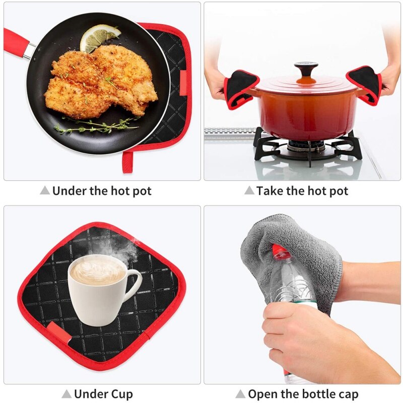 Gants De cuisine pour la Cuisson 2 Mitaines À Four et Sous 2 Pot Set De Support Antidérapant Résistant à la Chaleur Four à Micro-ondes