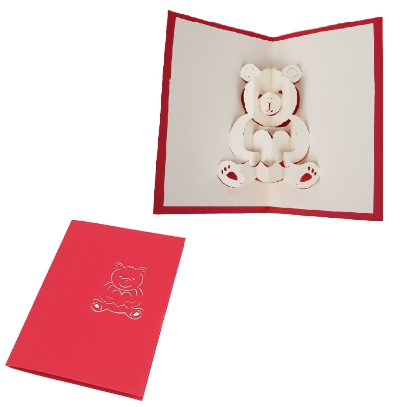 1 ST Mooie 3D Bear Pop Up Wenskaart Handgemaakte Verjaardag Bruiloft Postcard Craft Art