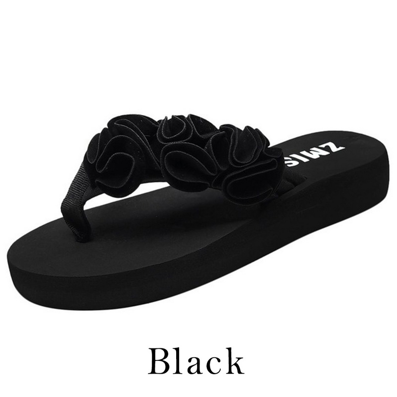 Dames slippers zomer bloemen clip teen slippers dames casual schoenen wiggen dames strand slippers antislip strandschoenen: Zwart / 36