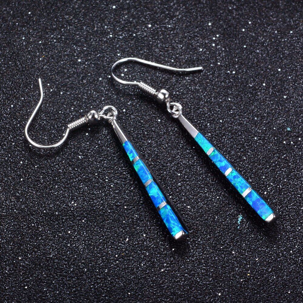 Pendientes largos de Plata de Ley 925 con ópalo de Fuego Azul, joyería ,