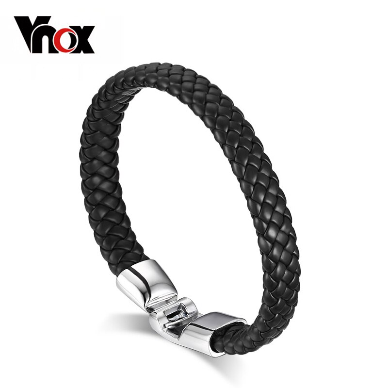 Vnox flätat läderarmband för män armband armband män smycken svart kaffe vitt