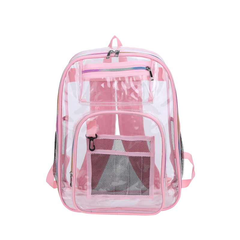 Mochila impermeável transparente saco de escola grande capacidade mochila sólida clara unisex moda saco plástico transparente: Rosa