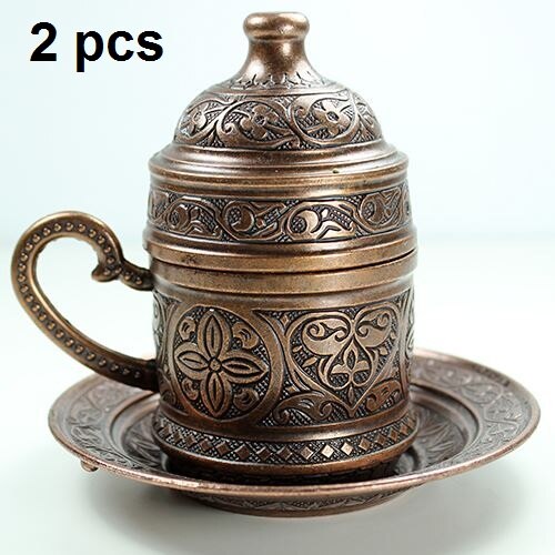 Copper Turkish Tea Coffee Espresso Cups Set Anatolian Arabic Coffee Cups Set Ottoman Tea Sets MADE IN TURKEY: 2 pcs Copper