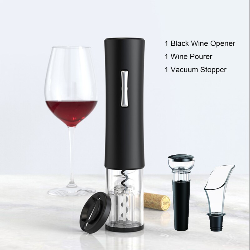 Xiaogui blikopener elektrische dop wijn schroef decompressor plug fles pistool pin automatisch: Zwart pak
