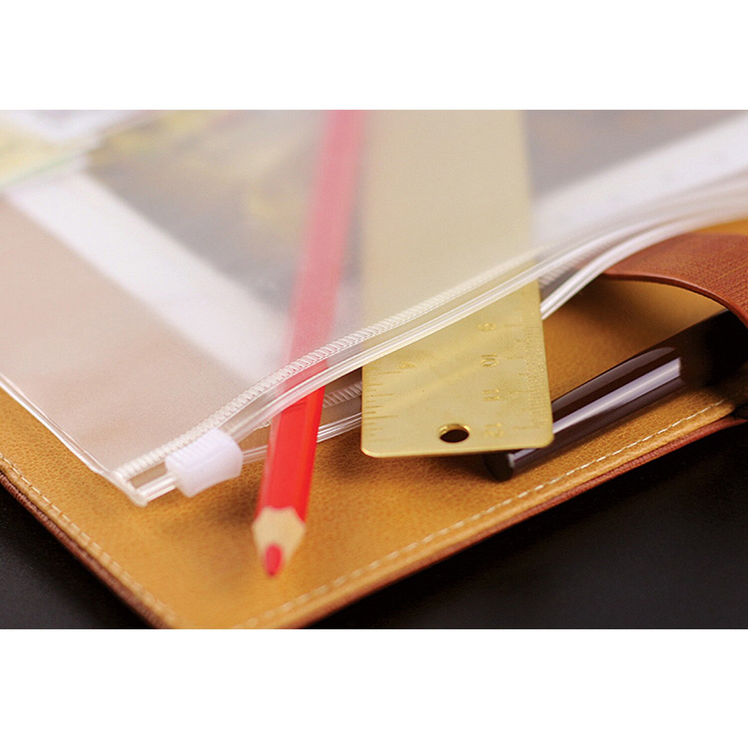 5pcs A5/A6 Clear PVC Zipper Binder Pockets 6 Hole Documents File Folder Filing Holder Pouch Bag Protectors