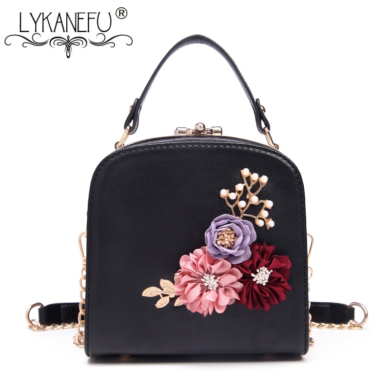 LYKANEFU Sacchetto Delle Donne con 3D Fiore Delle Donne Borse messaggero con Lunghi Casella catena di Metallo portafoto Borsa Catena Croce Corpo Della Borsa sacco a principale