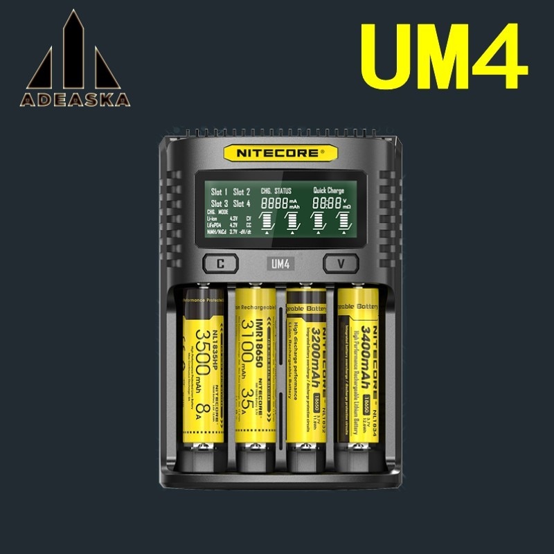 NITECOR UM4 C4 VC4 LCD Smart Batterij Lader voor Li-Ion/IMR/INR/ICR/LiFePO4 18650 14500 26650 AA 3.7 1.2 V 1.5 V Batterijen D4