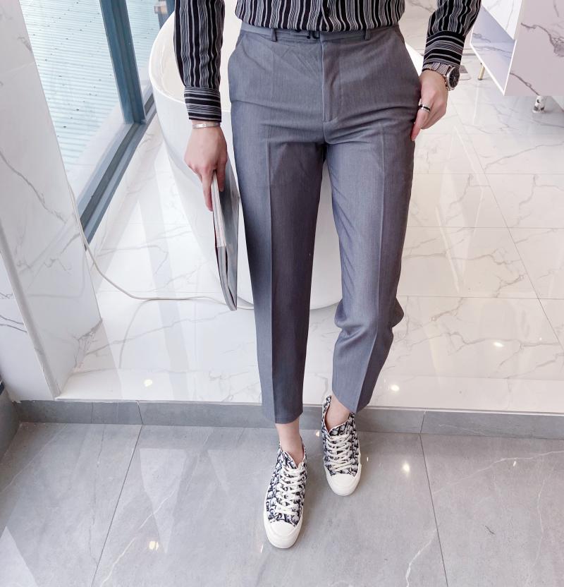 Menn business casual slim fit dressbukse herre ensfarget vintage ankellange buksebukser smart casual glidelåsgylf 1114