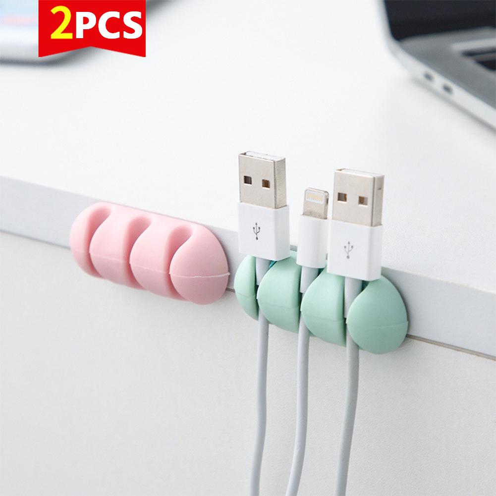 2Pcs Self-adhesion Wire Clip Organizer for Office Desk Cable Wire Holder Cable Winder Charger Cable Clip Protector: Random Color