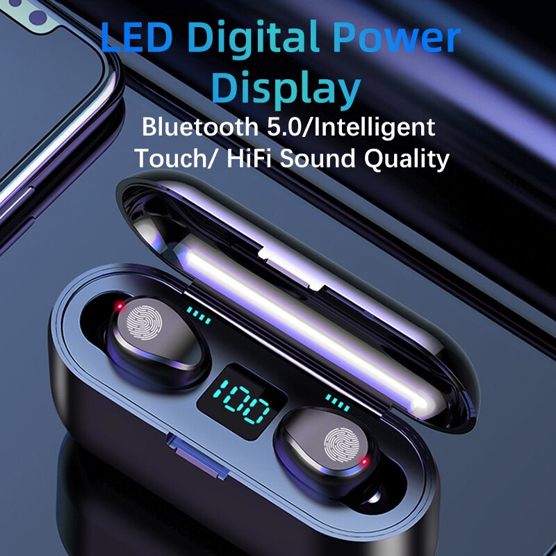FDGAO Bluetooth écouteur V5.0 TWS 9D stéréo Sport casque sans fil réduction du bruit écouteurs casque avec Microphone batterie externe