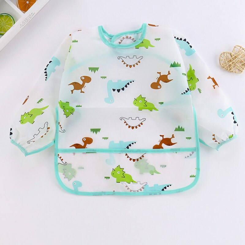 Cartoon Baby Bibs Kids Toddler Long Sleeve Apron Waterproof Art Smock Infant Boy Girl Feeding Bib With Pocket: blue