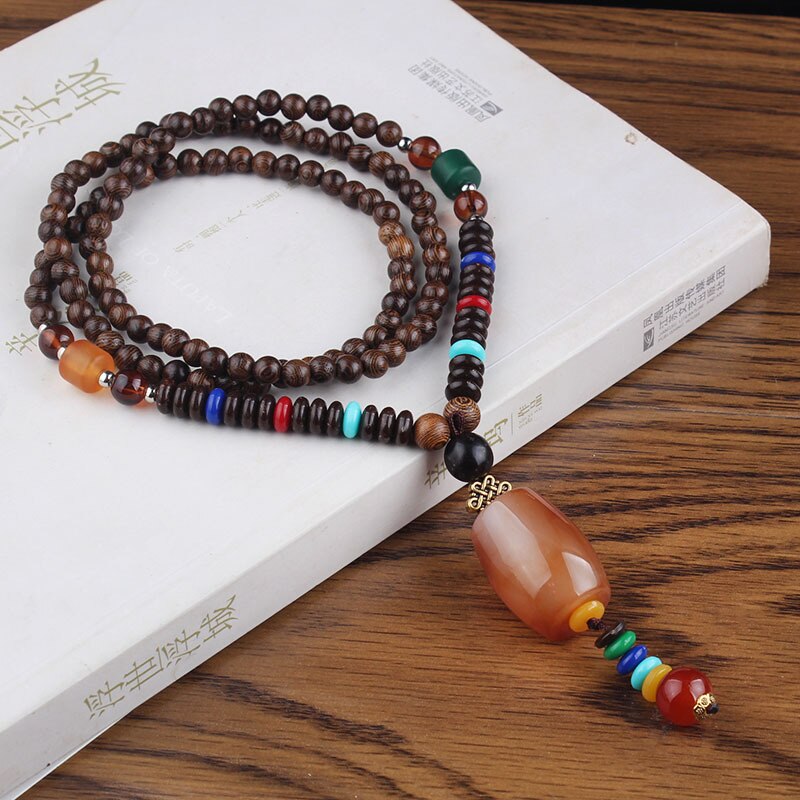 Collier unisexe fait à la main, bouddhiste du népal, pendentif de perles en bois de Mala, collier ethnique corne de poisson, Long bijoux pour hommes et femmes: 7