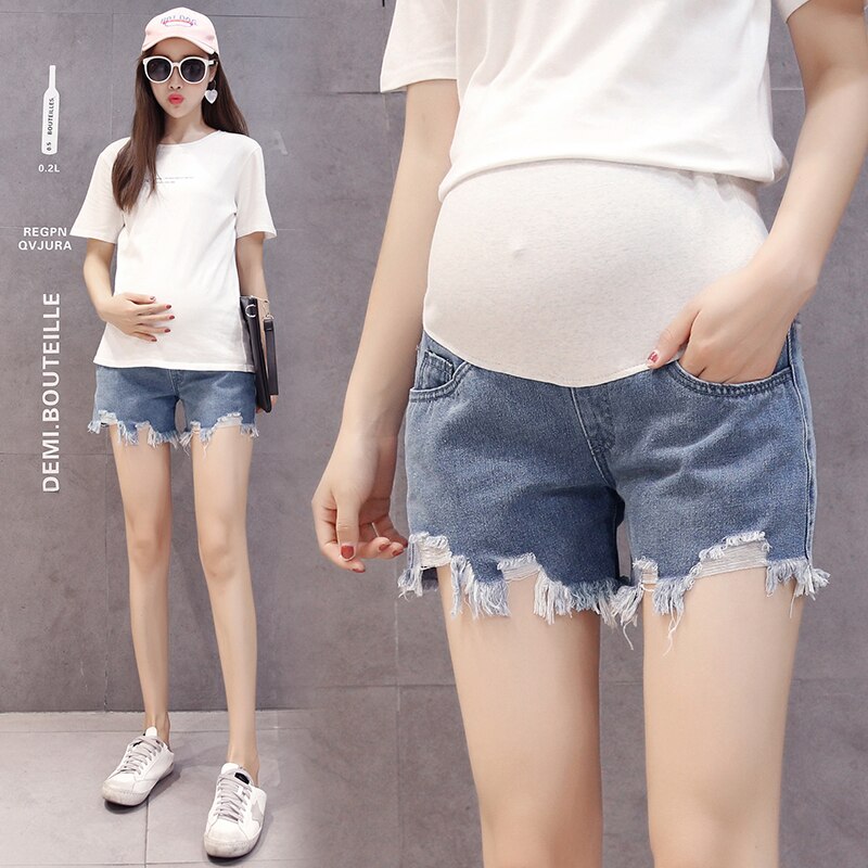 Pantalones cortos de Jean para embarazadas, pantalones Capri de pierna ancha, ropa Prenatal para mamá, ropa de maternidad, ropa de embarazo 4011