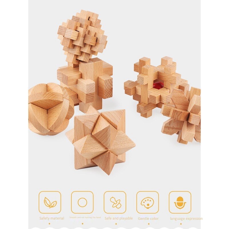 6 Pz/impostato Nuovo Disegno Kong Ming Blocco Rompicapo 3D di Legno Nove collegamento ad incastro sbavatura puzzle Giocattolo Gioco per Adulti bambini