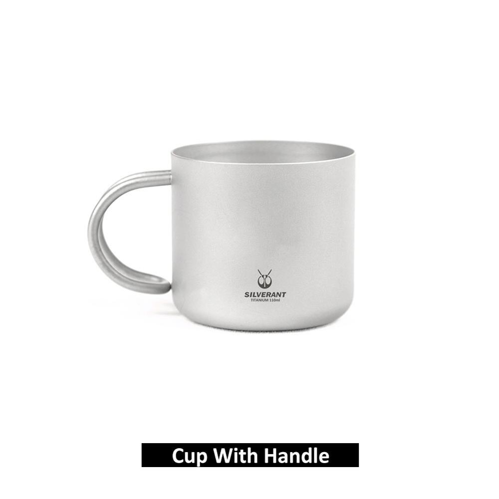 Silverant Caneca de café de titânio 110 ml copo de parede dupla condensar recipiente de café com alça de titânio para acampamento ao ar livre: 110ml Mug Handle