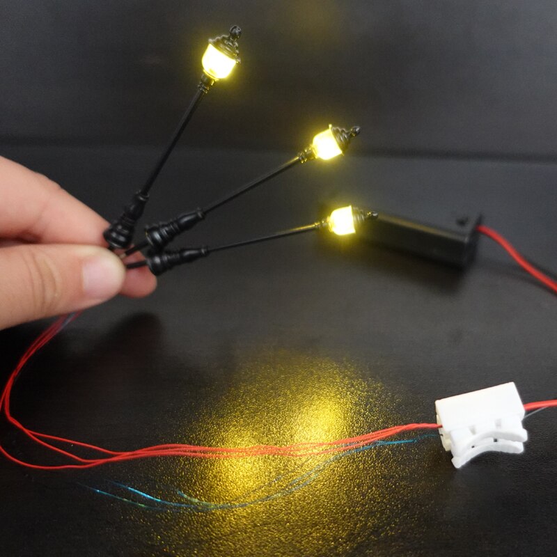 3Pcs 1:87 Ho Schaal Modelspoor Lantaarnpaal Led Park Lantaarns Straat Lamp Model Maken Railroad/Model Park Lampen/Trein layout