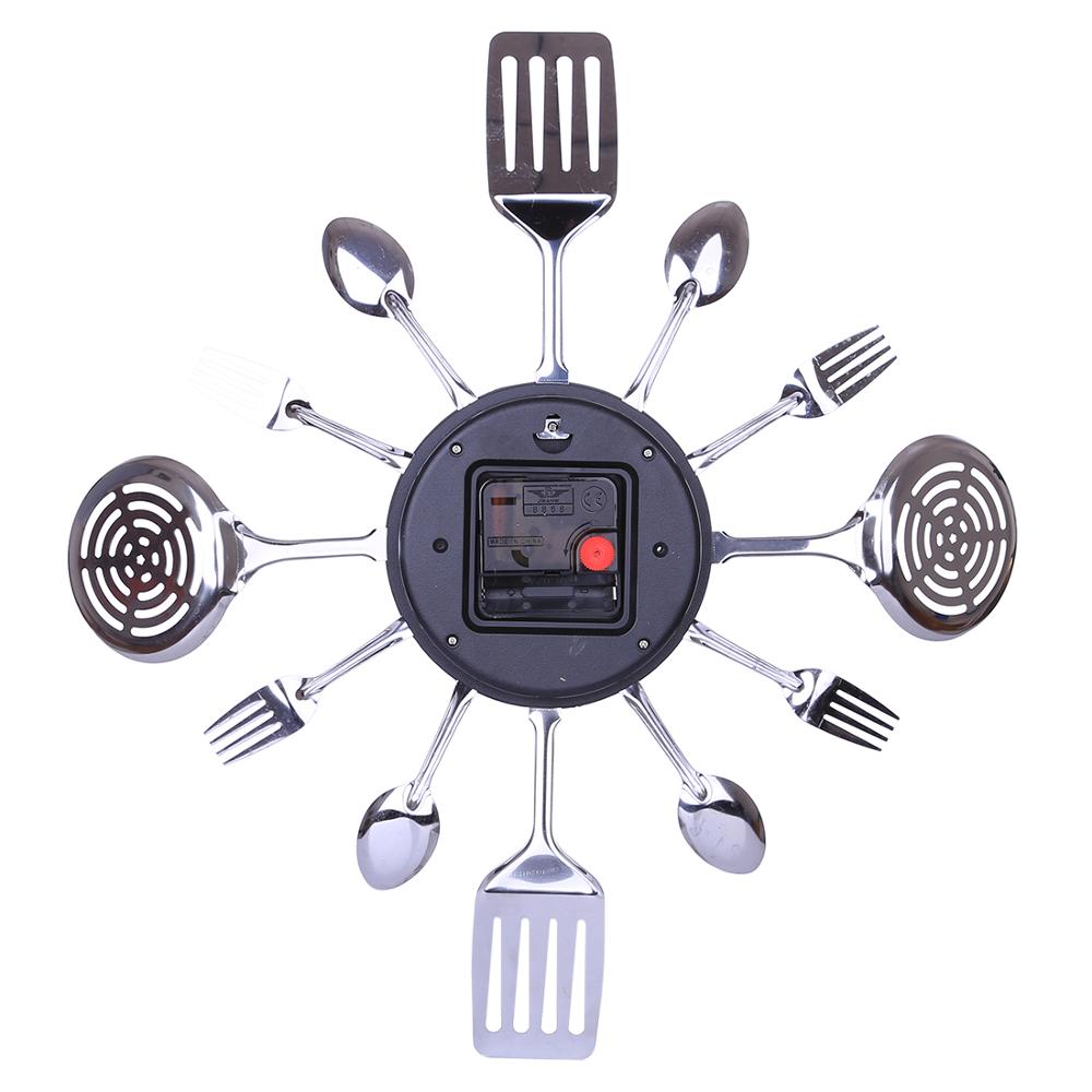 Homingdeco Kitchen Wall Clock 3D Unique Mute Kitchen Utensils Toned Forks Spoons Spatulas Wall Clock - Silver