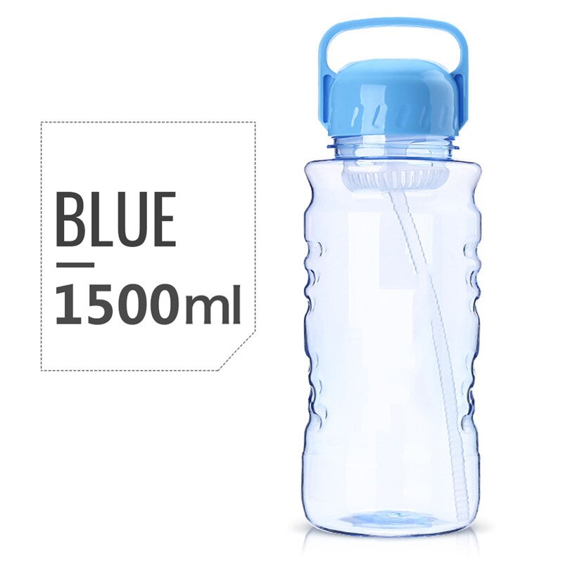 Water Bottle With Straw Gym Drink BPA-Free Sport High-capacity 2000ML Kettle For Hiking Travel Cycling: Blue 1500ML