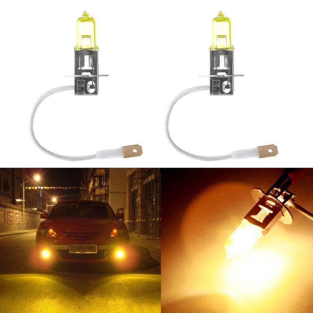 2 stk  h3 12v 55w 3000k super lyse gule billyskaster pære pære pærer autolys hode lyskilde biler tåke la  e4 d 3