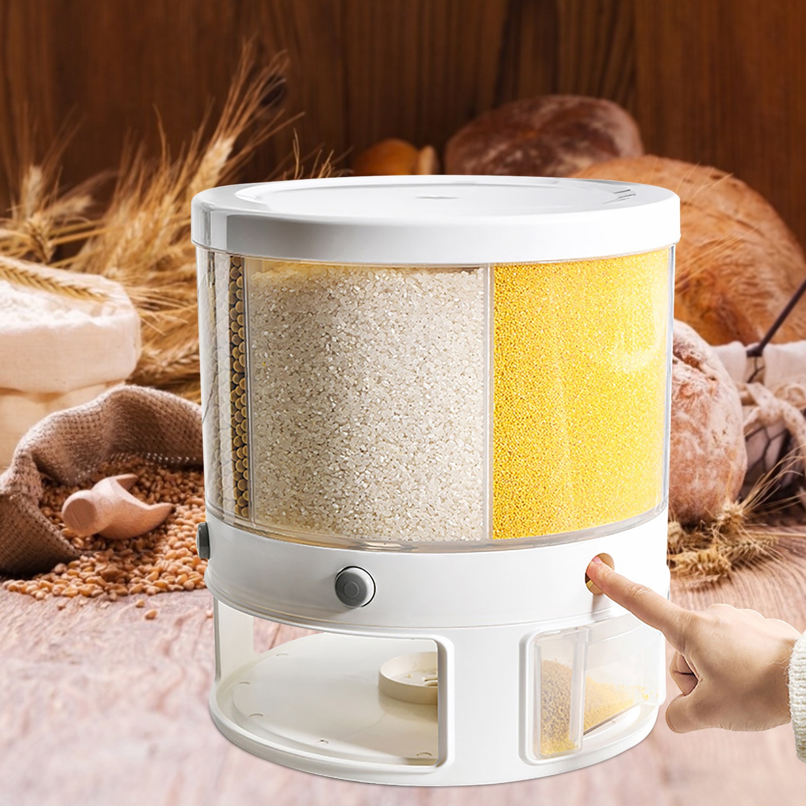 6 Grids Plastic Kitchen Rice Storage Box 10L Storage Box Rotating Dry Food Rice Container Storage Case Flour Grain Storage Box