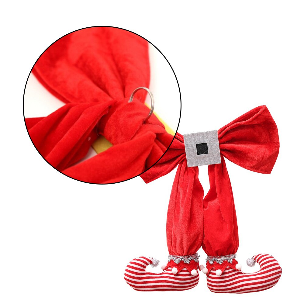 2PCS Elf Foot Christmas Tree Hanging Decor Bow Elf Boots Pendant Toy Atmosphere Layout For Year Party Xmas Ornament