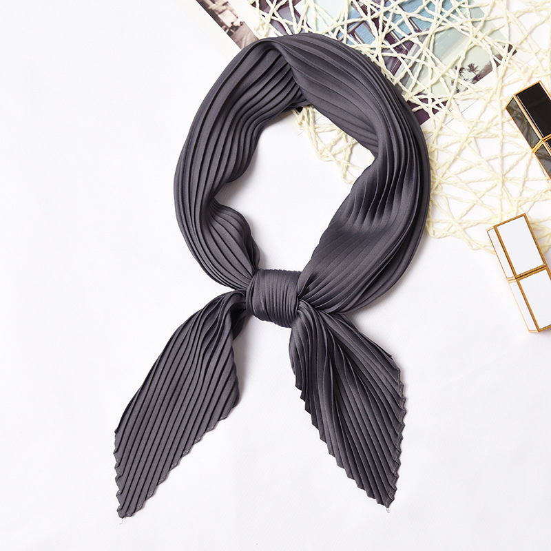 Plain Women Square Silk Scarf Skinny Ribbon Head Neck Small Pleated Hair Tie Band Kerchief Satin Foulard Scarves: Color 8