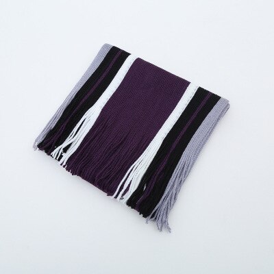 Hommes écharpe hiver rayé tricot Long châle enveloppement col foulards pour hommes décontracté gland Pashmina Tippet Simple étole: Striped Purple