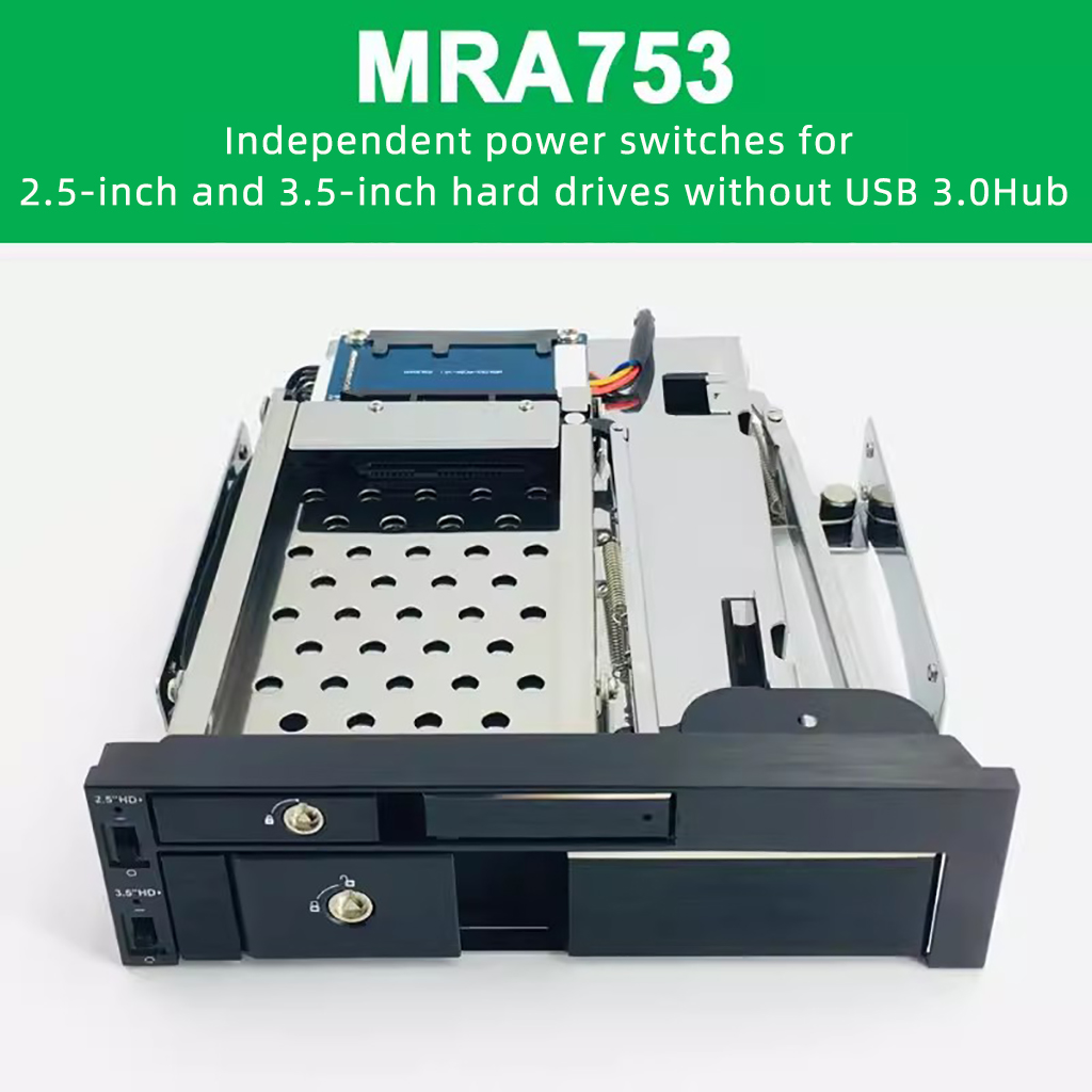 Optical Dual Bay Tray Less Mobile Rack Enclosure For 2.5 Inch 3.5 Inch SATAT III HDD SSD (2 Port USB 3.0 Hub Optional ) Desktop: grey