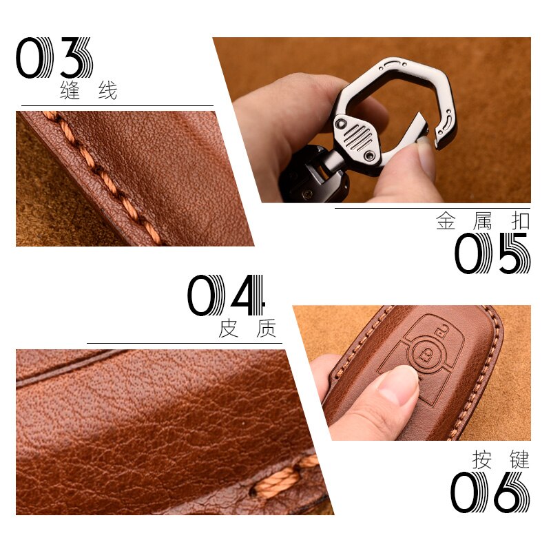 Retro Leather Remote Key Fob Holder Cover Case For Ford Edge Fusion Mustang Explorer Expedition F150 F250 F-350 F-450 keyless