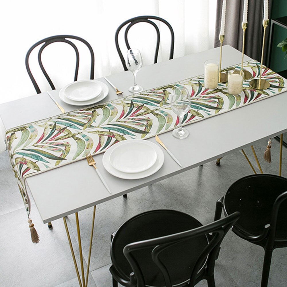 Luxury Table Runner Green Leaves Runner With Tassel For Home Hotel Nordic Geometric Table Decor Runner Place Mat