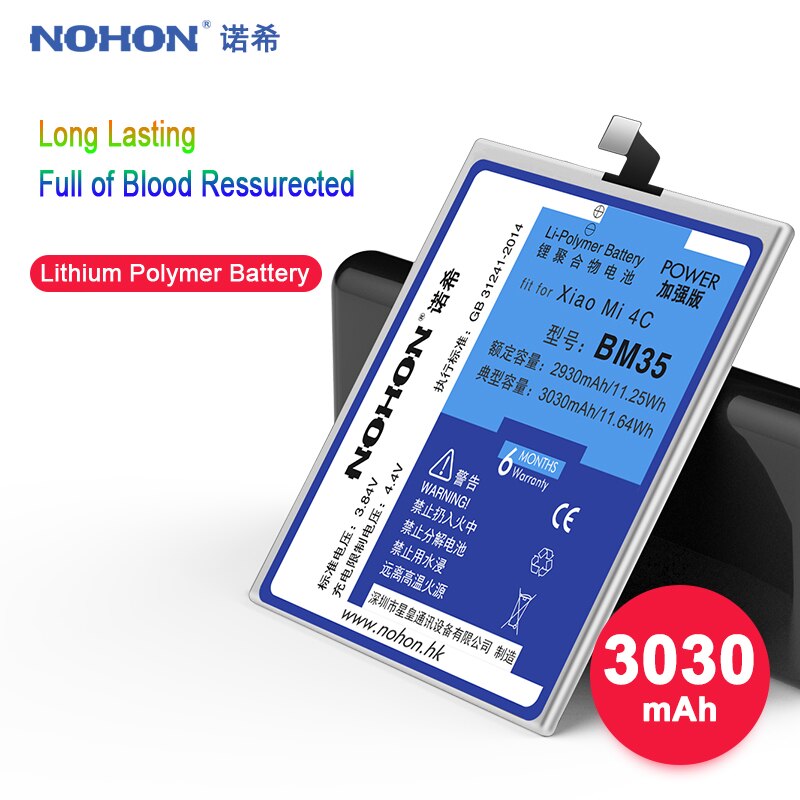 NOHON Batteria Per Xiao mi mi 5 mi 4C mi 6 mi 3 4 6X rosso mi nota 2 3 4 4X 5 BM35 BM22 BM36 BM3E BN31 BM45 BM46 BN41 BN43 BN45 Bateria