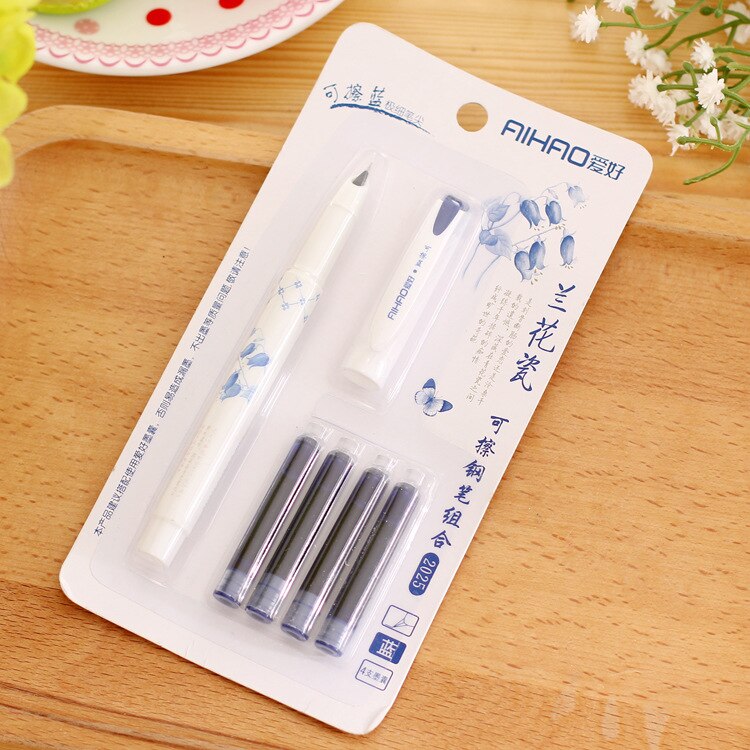 Pluma estilográfica de plástico borrable con tinta, para escribir coreano, papelería para escuela y oficina