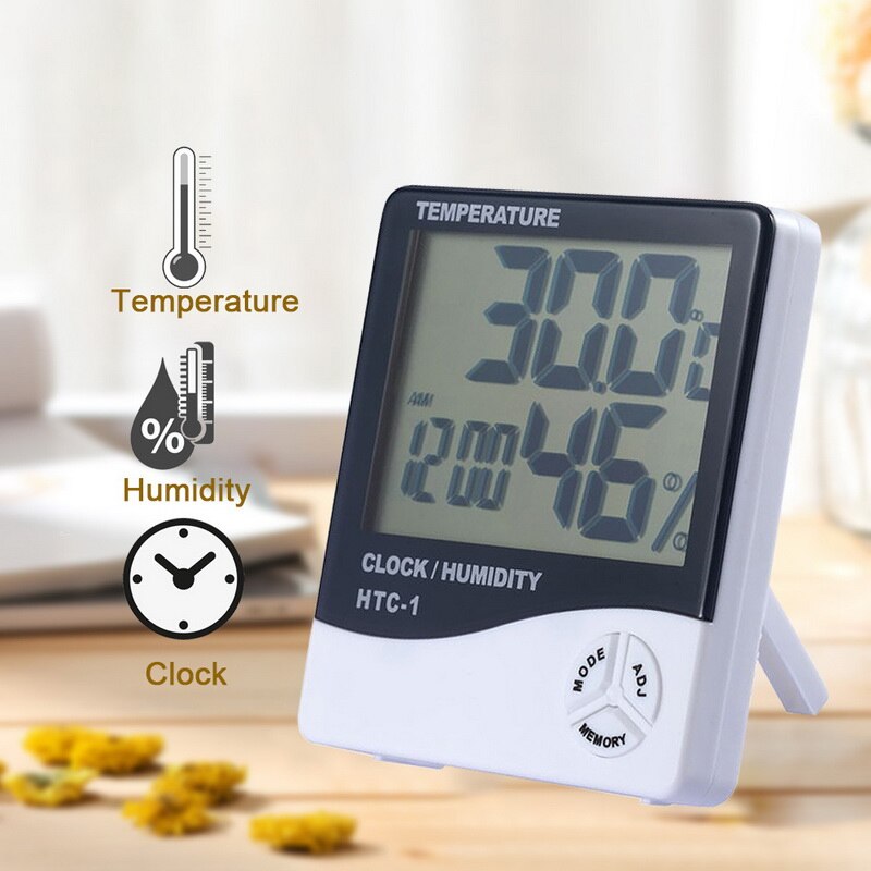 Medidor de humedad y temperatura Digital LCD HTC-1, higrómetro de exterior para interiores y HTC-2, estación meteorológica con reloj