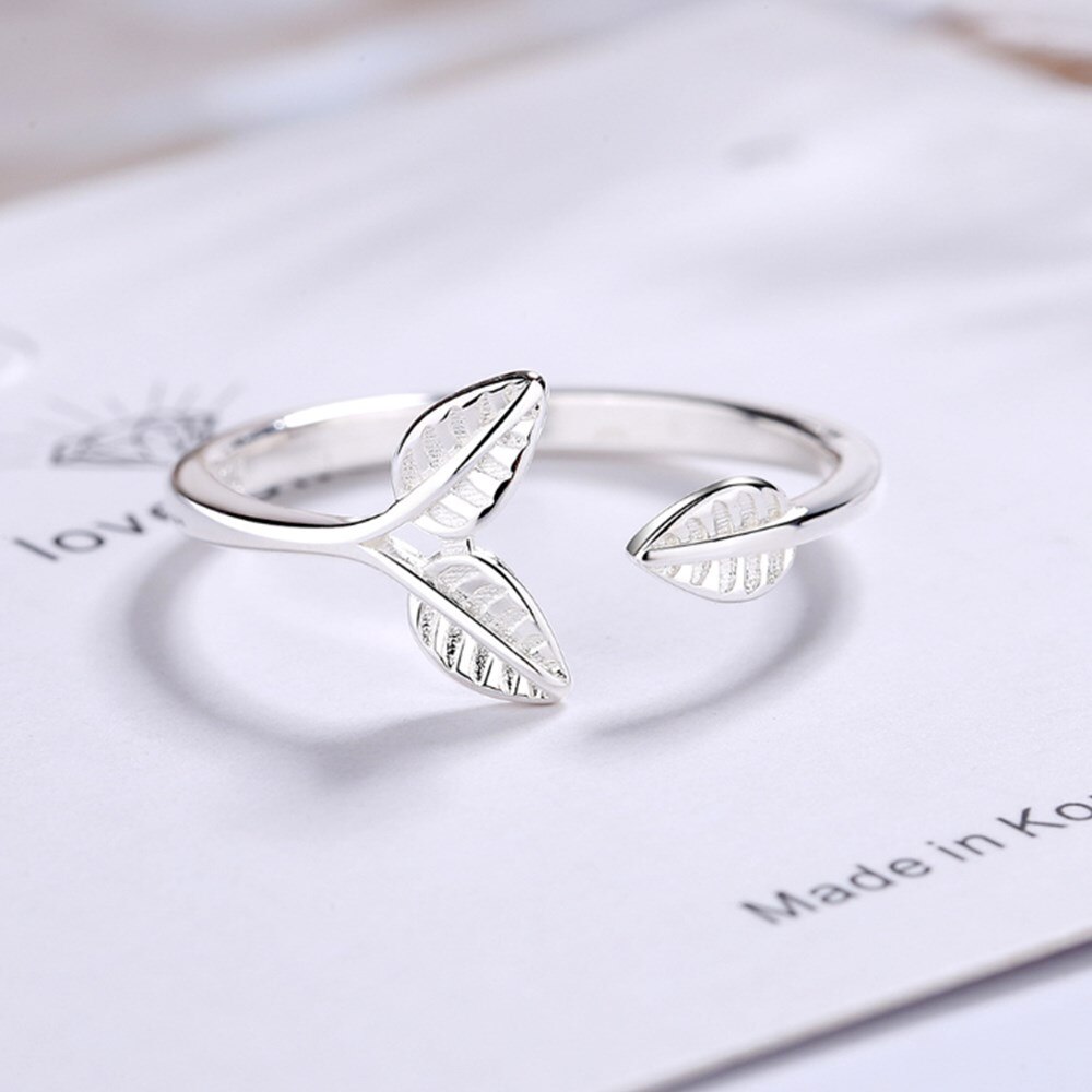 925 Sterling Silber Neue Frau Schmuck Blume bilden Blatt retro Einfache Größe Einstellbare Ring