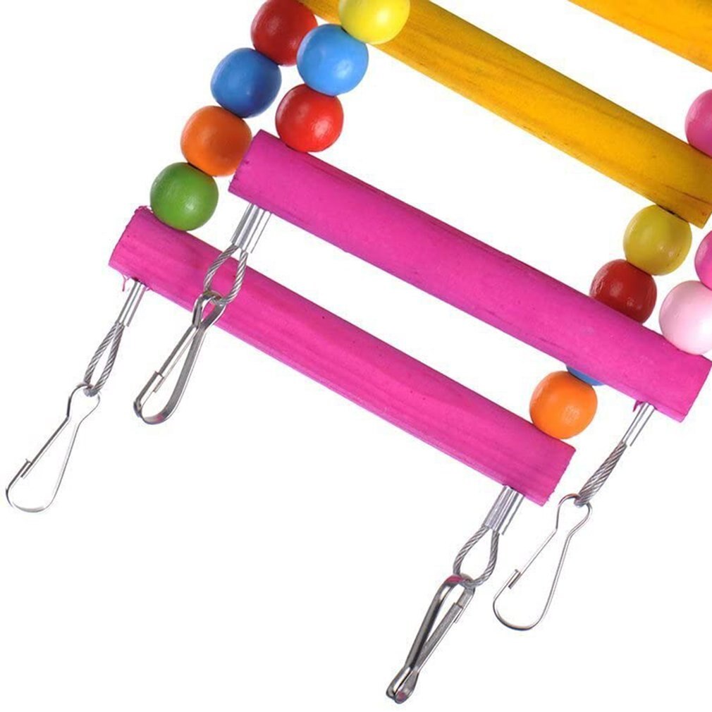 Practical Portable Bird Colorful Swing Wooden Bridge Climbing Ladder Toy 10 Steps Parrot Supplies Chewing Biting Toys