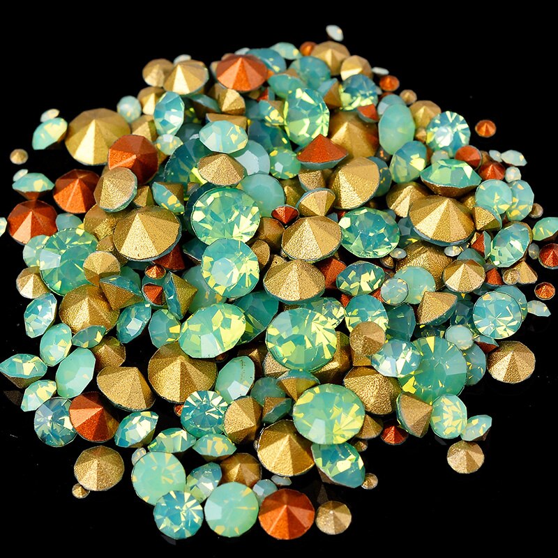 SS2-SS22 Mix Grootte 6Gram 200-400Pcs Alle Kleuren Kegel Point Rhinestone Voor 3D Nail Art Diy Sieraden applique Accessoires Decoratie: green opal