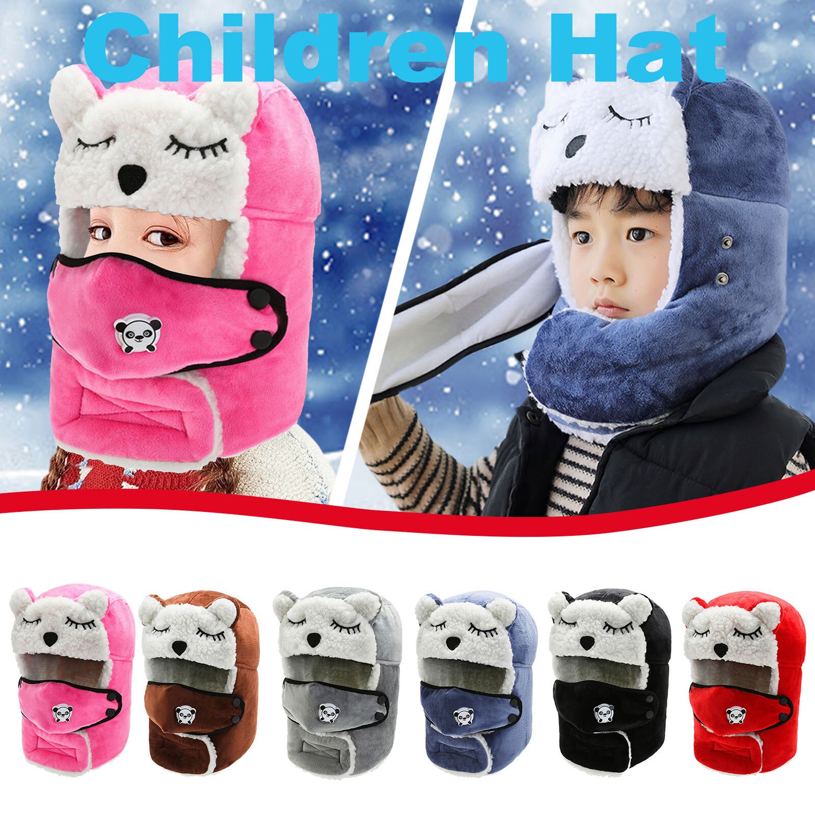 Dzieci śmieszne ochrona zwierząt ucho Ushanka kapelusz stałe pluszowe futro ciepłe czapki zimowe dziecko maska wiatroszczelna czapka zimowa miękka czapka narciarska