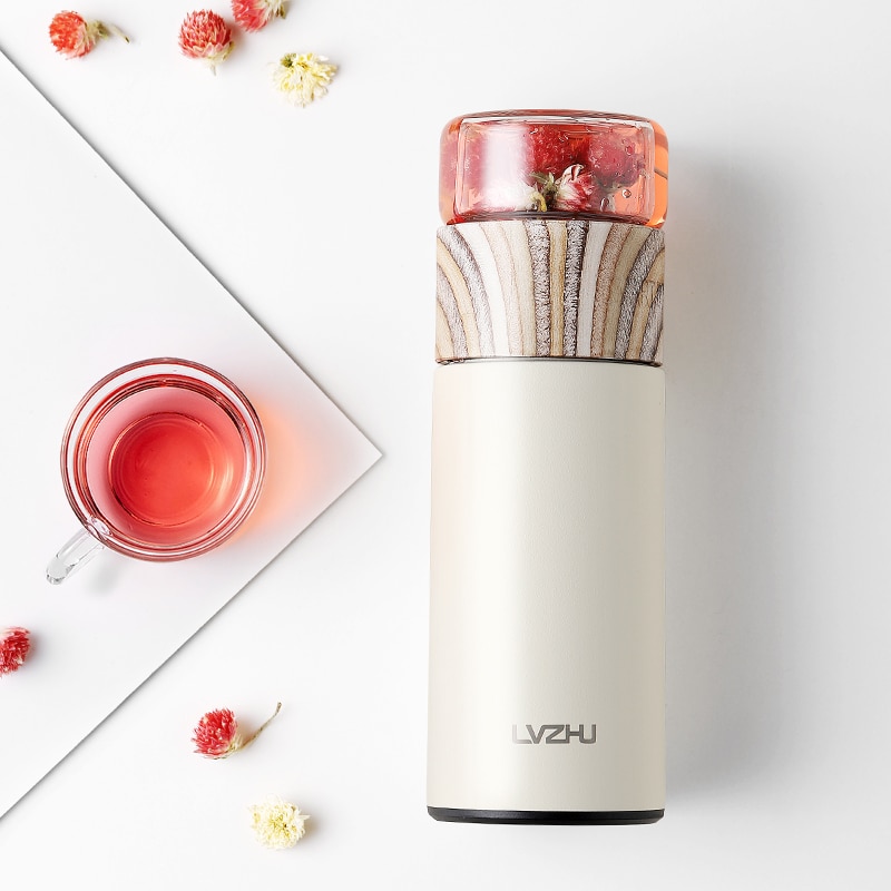 Botella de vidrio para infusiones de té, botella de infusión de té portátil de acero inoxidable, a prueba de fugas, con filtro, 360ML